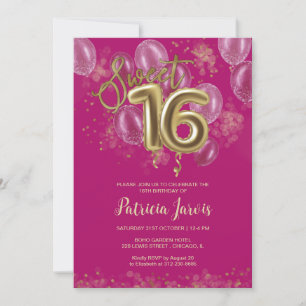 Invitation Gold Foil Sweet 16 Anniversaires Balloons Party Ho
