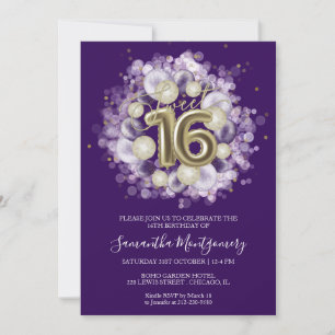 Invitation Gold Foil Sweet 16 Ballons d'anniversaire fête vio