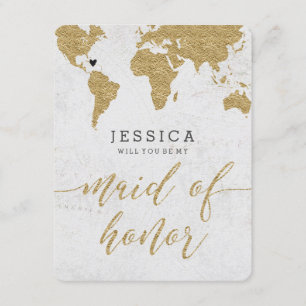 Invitation Gold Foil World Map Serez-vous ma femme d'honneur