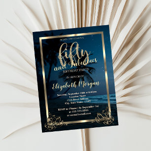 Invitation Gold Frame Beach Sunset 50e fête d'anniversaire