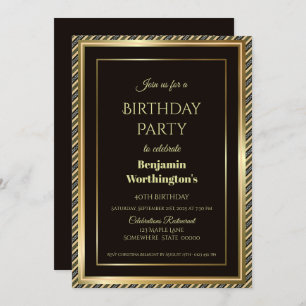 Invitation Gold Frame Black 40th Birthday Party