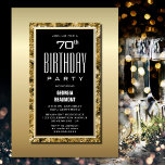 Invitation Gold Frame Black 70th Birthday Party<br><div class="desc">Invitation votre famille et amis avec cette élégante invitation de fête de 70e anniversaire noir et or.</div>