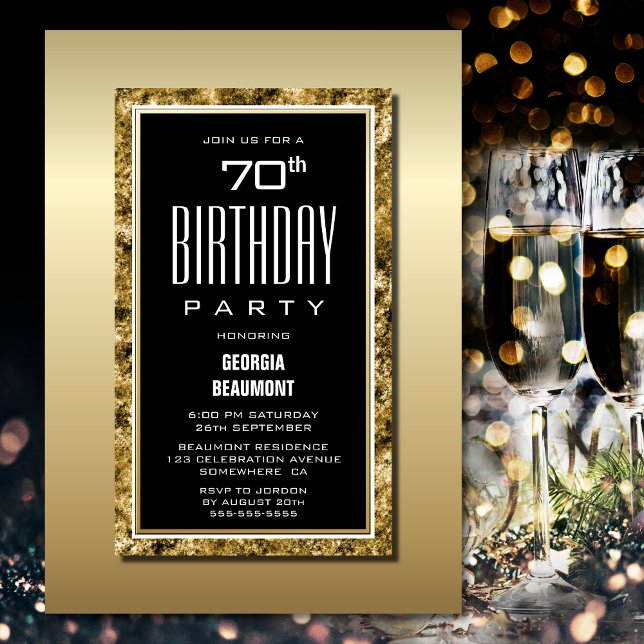 Invitation Gold Frame Black 70th Birthday Party (Créateur téléchargé)
