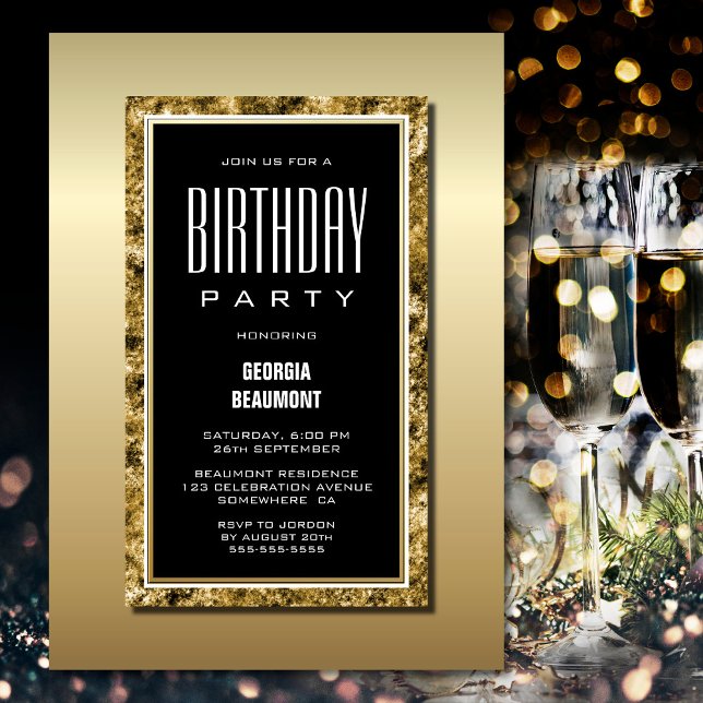 Invitation Gold Frame Black Anniversaire (Créateur téléchargé)