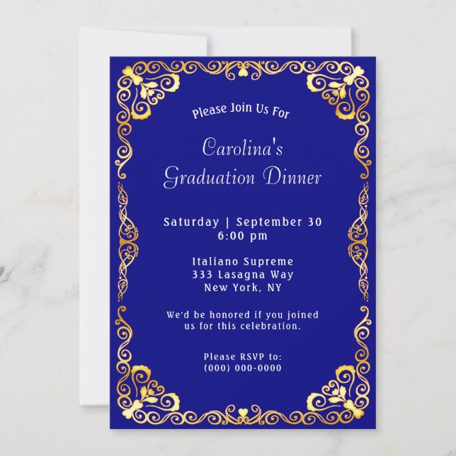 Invitation Gold Frame Blue Graduation (Devant)