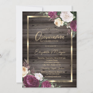 Invitation Gold Frame Bourgogne Rose Wood Quinceañera