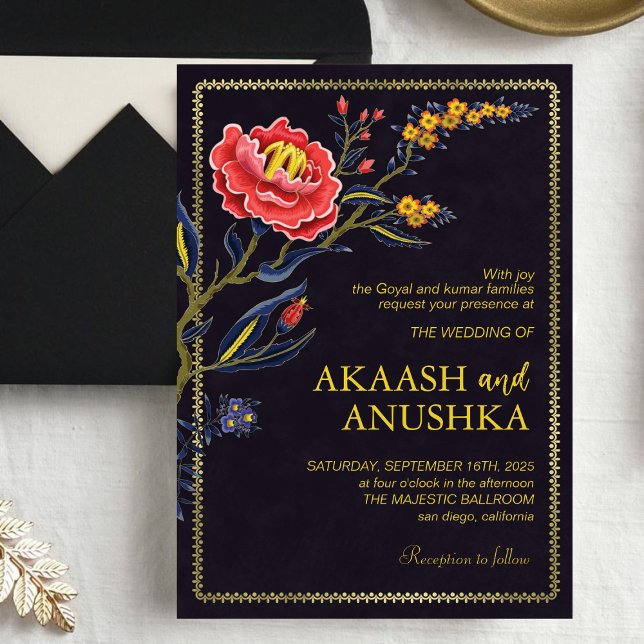 Invitation Gold Frame Fleur sauvage Mariage indien (Créateur téléchargé)