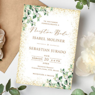 Invitation Gold Frame Green Nuestra Boda Mariage espagnol