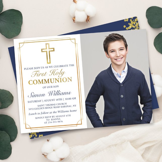 Invitation Gold Frame Marine Bleu Première Sainte Communion P (Créateur téléchargé)