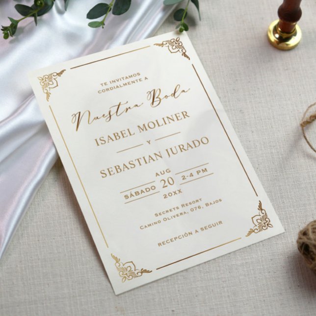 Invitation Gold Frame Motif Nuestra Boda Mariage espagnol (Créateur téléchargé)