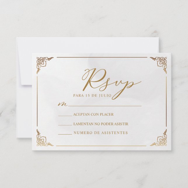 Invitation Gold Frame Motif Nuestra Boda Mariage espagnol RSV (Devant)