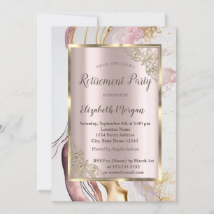 Invitation Gold Frame, Or Rose, Retraite de marbre rose