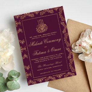 Invitation Gold Frame Ornate Bourgogne cérémonie islamique Me