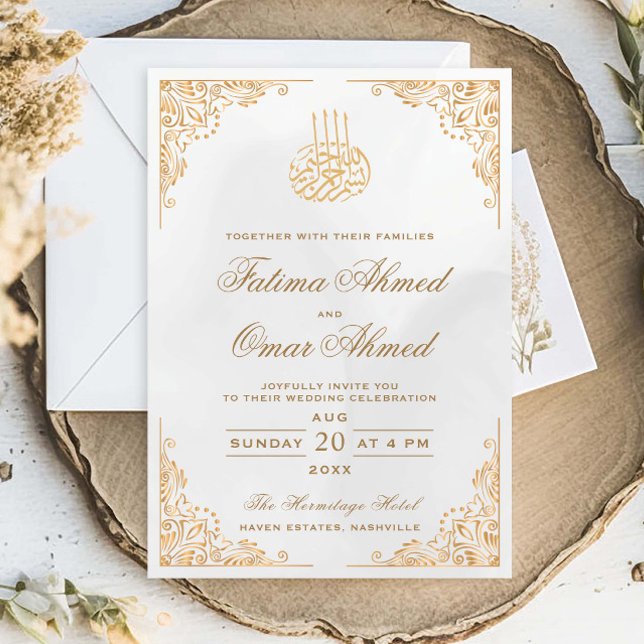 Invitation Gold Frame Ornate Cream Mariage musulman islamique (Créateur téléchargé)