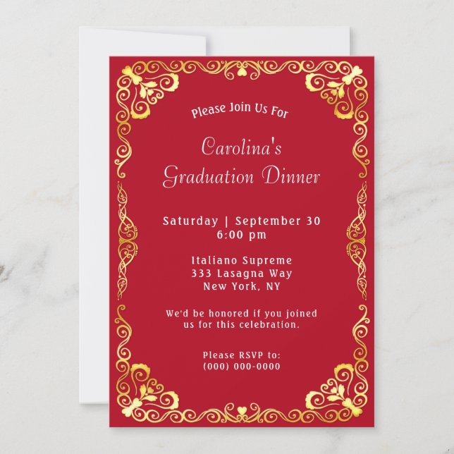 Invitation Gold Frame Red Graduation (Devant)