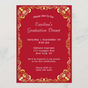 Invitation Gold Frame Red Graduation