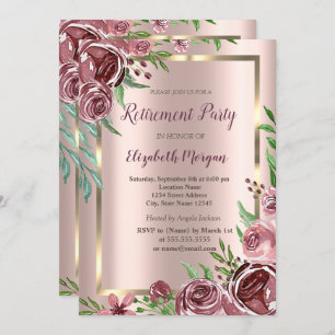 Invitation Gold Frame, Rose Gold Burgundy Retraite Rose
