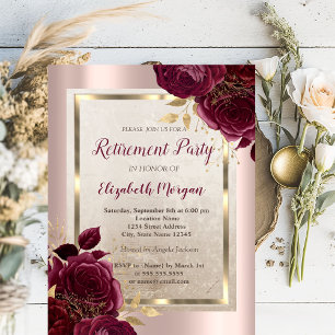 Invitation Gold Frame, Rose Gold Burgundy Retraite Rose