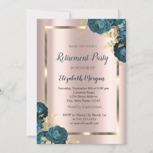 Invitation Gold Frame, Rose Gold Green Flowers Retraite
