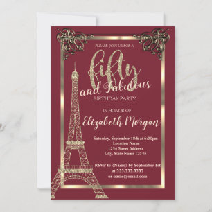 Invitation Gold Frame, Tour Eiffel Bourgogne 50e anniversaire