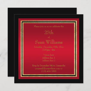 Invitation Gold Frames l'anniversaire de l'homme noir et roug