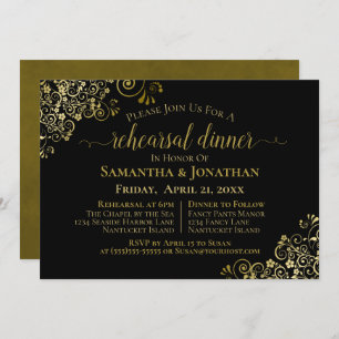 Invitation Gold Frills Chic Black Mariage Répétition et dîner