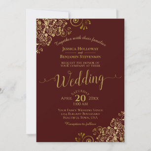 Invitation Gold Frills Elegant Auburn Brown Mariage