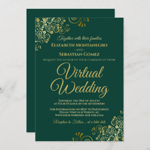 Invitation Gold Frills Emerald Green Elegant Mariage virtuel