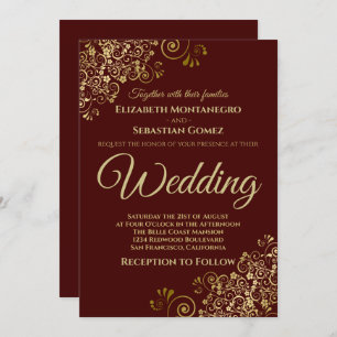 Invitation Gold Frills Simple Auburn Brown Mariage
