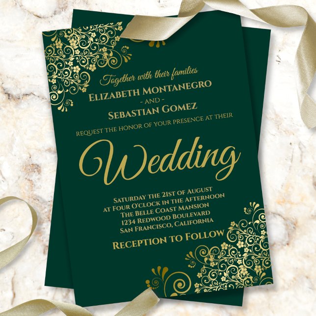 Invitation Gold Frills Simple Chic Emerald Green Mariage (Créateur téléchargé)