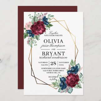Invitation Gold Geo Navy Mariage Floral de Bourgogne