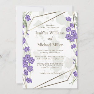 Invitation Gold geometric watercolor leafy flower frame