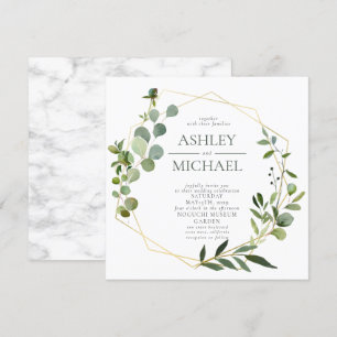 Invitation GOLD GEOMETRIE FOLIAGE Carré Marbre Mariage