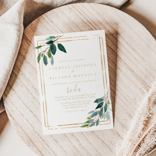 Invitation Gold Géométrique Chic Eucalyptus Mariage espagnol