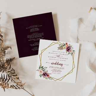 Invitation Gold Géométrique Rustique Floral Mariage avant et 