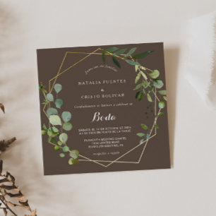 Invitation Gold Géométrique Vert Brown Mariage espagnol