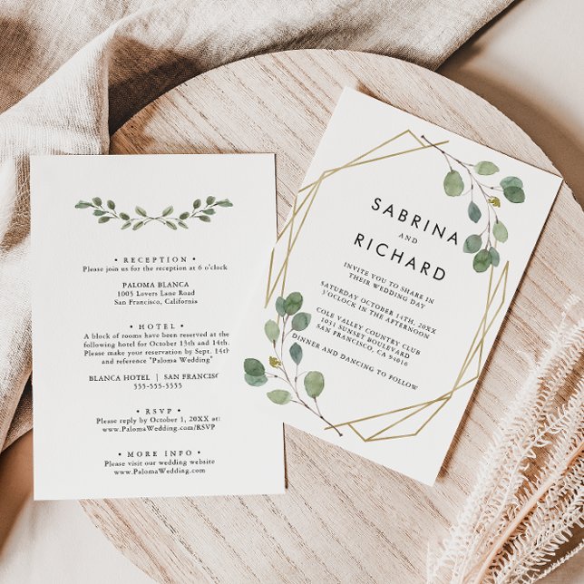 Invitation Gold Géométrique Vert Mariage officiel arrière et  (Créateur téléchargé)