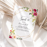 Invitation Gold Geometry Greenery Sweet 16 Anniversaire<br><div class="desc">Cette invitation à la fête de 16 ans aux couleurs dorées et verdoyantes est parfaite pour un anniversaire moderne. Le design présente des peintures à la main de belles pivoines roses,  rousses et jaunes au feuillage vert,  ornant un cadre géométrique doré.</div>