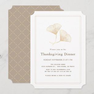 Invitation Gold Ginkgo Feuilles Simple Dîner d'Action de grâc