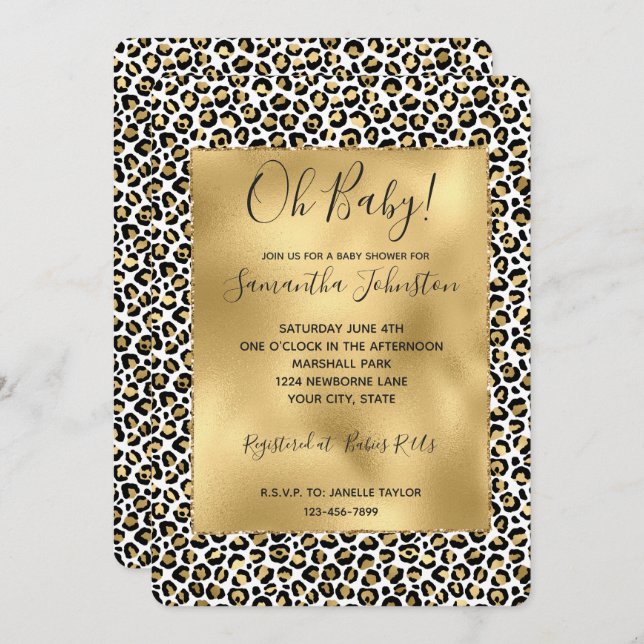 Invitation Gold Glam Black Leopard (Devant / Derrière)