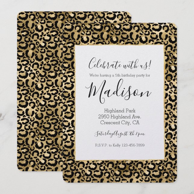 Invitation Gold Glam Black Leopard (Devant / Derrière)