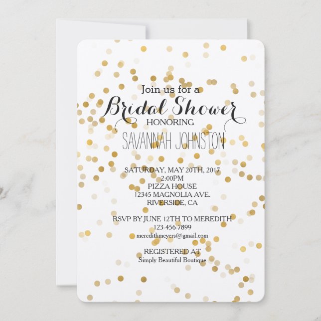 Invitation Gold Glam Confetti douche nuptiale (Devant)