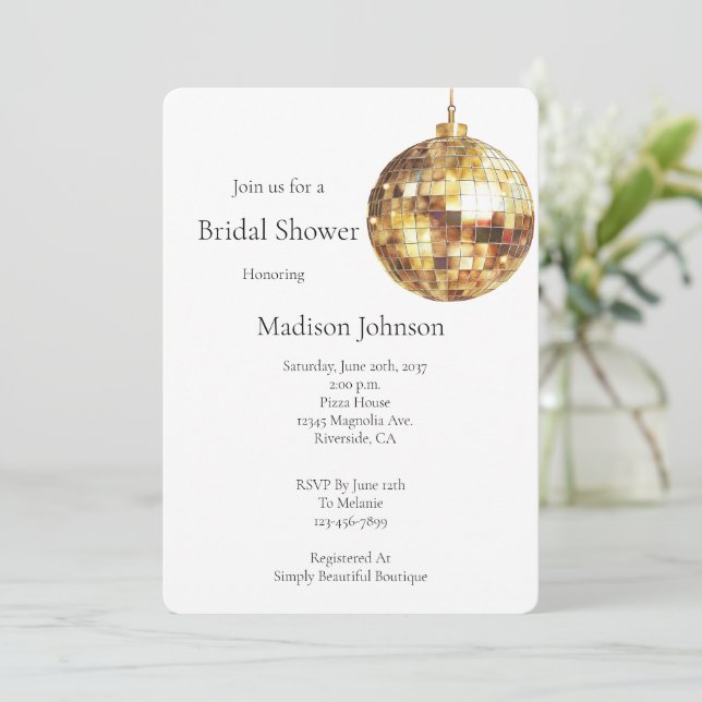 Invitation Gold Glam Disco Ball Bridal Shower (Debout devant)