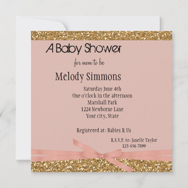 Invitation Gold Glam Faux Parties scintillant Clay rose (Dos)