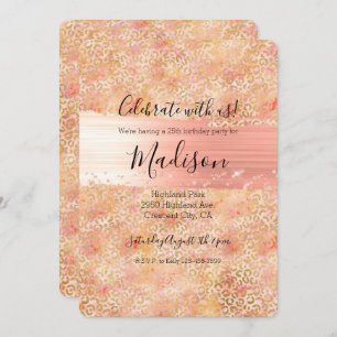 Invitation Gold Glam Girly Peach rose Blush Empreinte de léop