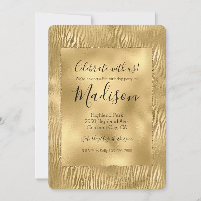 Invitation Gold Glam Glitz Zebra Print (Devant)