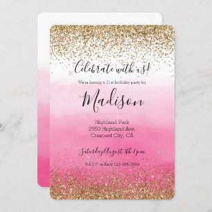 Invitation Gold Glam Glitzy Sparkle Parties scintillant Pink