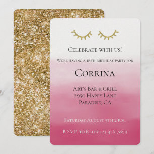 Invitation Gold Glam Parties scintillant rayures Anniversaire