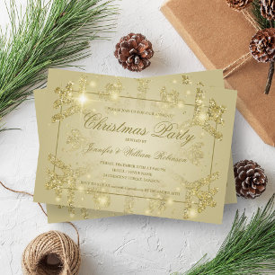 Invitation Gold Glam Parties scintillant Snowflake Fête de No