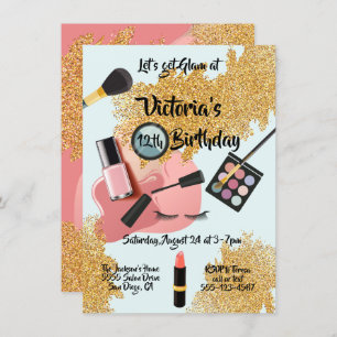 Invitation Gold Glam parties scintillant Spa fête d'anniversa